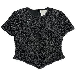 Adrianna Papell Boutique Evening Beaded Silk Blouse Floral Women's Medium Formal